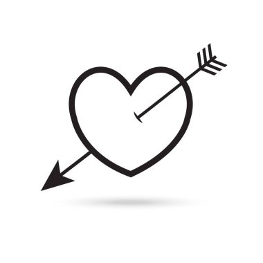 Kalp oku simgesi, beyaz arkaplanda aşk kartı konsepti