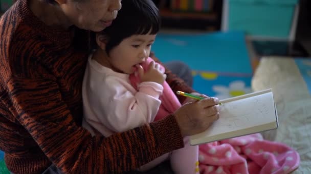 Images Dessin Grand Mère Avec Petite Fille Maison — Video