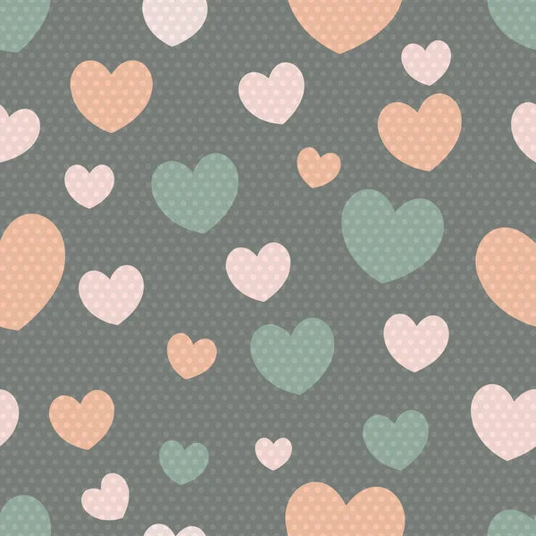 Nahtloses Muster Für Den Valentinstag Herzen Auf Grünem Hintergrund Vektorillustration — Stockvektor