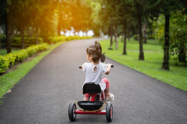 Cute Baby Riding Bicycle Garden — Stock Photo, Image