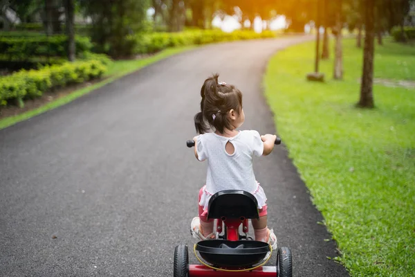 Cute Baby Riding Bicycle Garden — Stock Photo, Image