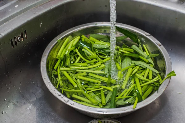 Verduras Frescas Bajo Agua Tazón —  Fotos de Stock