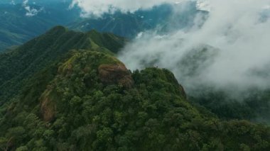 Bereketli Yeşil Dağlar 'ın ve Uzak Yaban Bölgesi' ndeki dramatik Bulutların Hava Görüntüsü