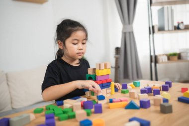 Renkli İnşaat Bloğu Oyunları, Yaratıcılık Geliştirme ve Açık Kapalı Çevrede Güzel Motor Teknikleri Yapan Genç Çocuk