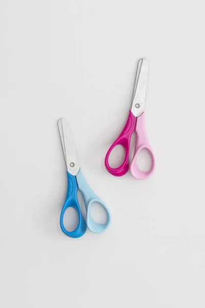 Scissors Grey Background Top View Flat Lay Back School Concept — Stock Photo, Image