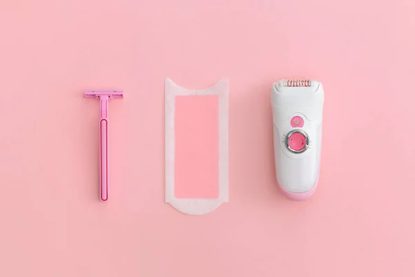 Razor Wax Strips Modern Electric Epilator Pink Background — Stock Photo, Image