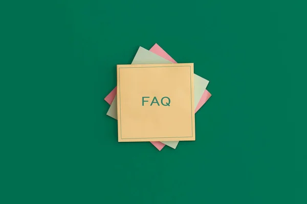 Sticky Notes Text Faq Green Background Business Concept Strategy Planning — Stock Photo, Image