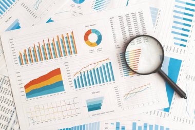 İş grafikleri, tablolar ve büyüteç. Mali kalkınma, Bankacılık Hesabı, İstatistikler
