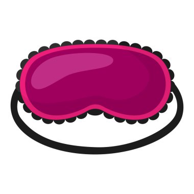 Beyaz arka planda siyah dantelli pembe uyku maskesi. Düz stil illüstrasyonda izole edilmiş uyuyan insanlar için yüz maskesi.