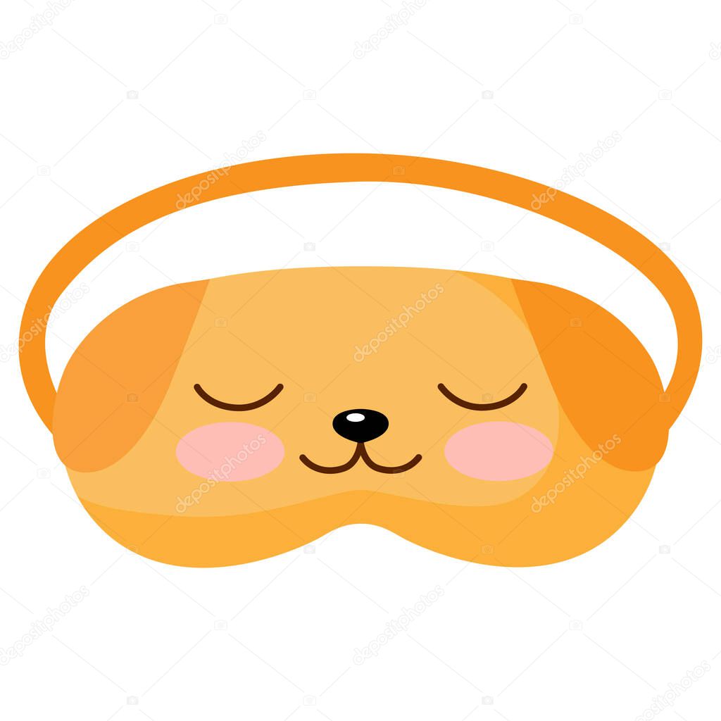 Children sleep mask dog on white background. Face mask for sleeping human isolated in flat style vector illustration.