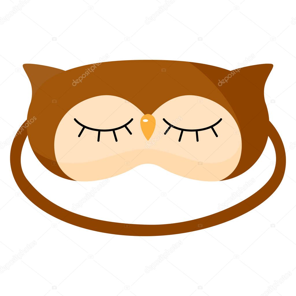 Children sleep mask owl on white background. Face mask for sleeping human isolated in flat style vector illustration.