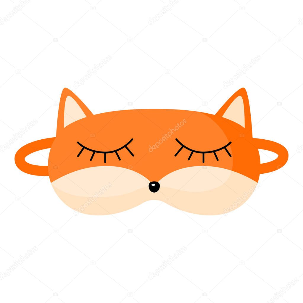 Children sleep mask fox on white background. Face mask for sleeping human isolated in flat style vector illustration.