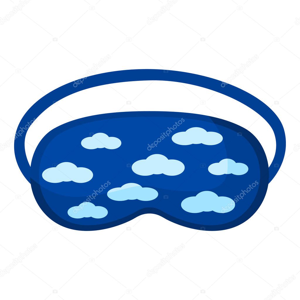 Sleep mask blue with pattern cloud on white background. Face mask for sleeping human isolated in flat style vector illustration.