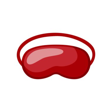 Beyaz arka planda uyku maskesi rengi kırmızı. Düz stil illüstrasyonda izole edilmiş uyuyan insanlar için yüz maskesi.