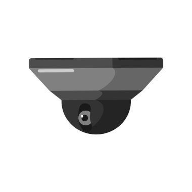 Beyaz arka planda siyah kısa CCTV kamerası. Koruma, güvenlik ve izleme için ekipman denetimi, stil düz tasarım vektör ilülasyonu.