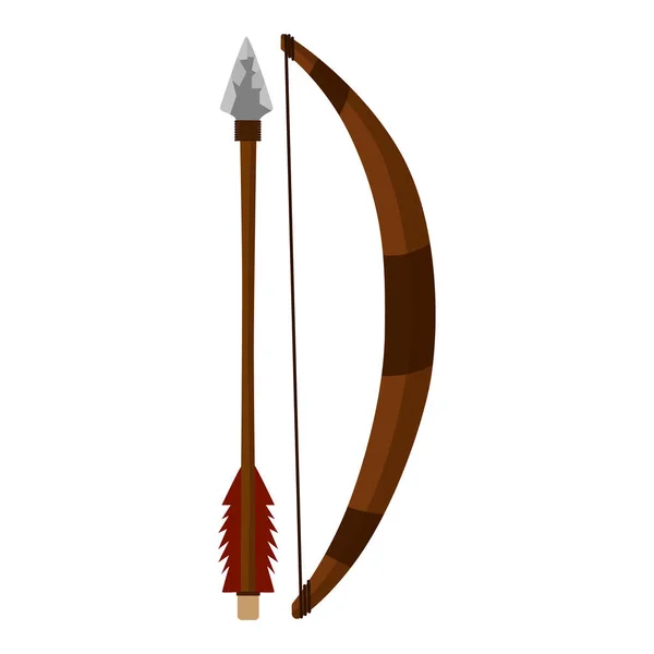 尼安德特人的武器弓和箭在白色背景上隔离 平面矢量图解中的元素狩猎 — 图库矢量图片