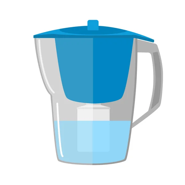 Plastic water filter purification pitcher with replacement cartridge on white background. Jug to clear aqua isolated in style flat vector illustration. — Stock Illustration Plastic Water Filter Purification Pitcher Replacement Cartridge White Background Jug Royalty Free Stock Illustrations