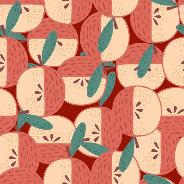 用苹果随机抽取无缝水果图案 红色和粉色卡通画 库存说明 纺织品 礼品包装 壁纸矢量设计 — 图库矢量图片