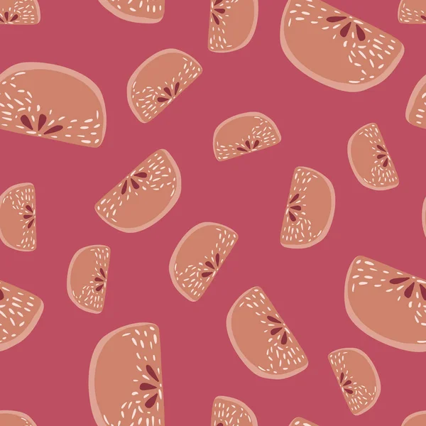 随机涂鸦苹果轮廓无缝图案 夏天水果色泽粉色背景 包装纸和织物纹理的平面设计 病媒图解 — 图库矢量图片