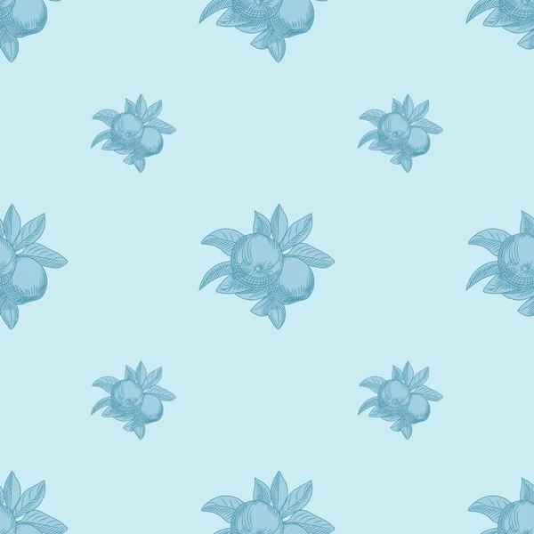Appels Naadloos Patroon Blauwe Achtergrond Vintage Botanisch Behang Teken Met — Stockvector