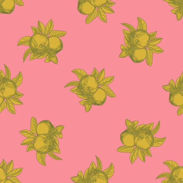 Äpfel Nahtloses Muster Auf Rosa Hintergrund Vintage Botanische Tapete Hand — Stockvektor
