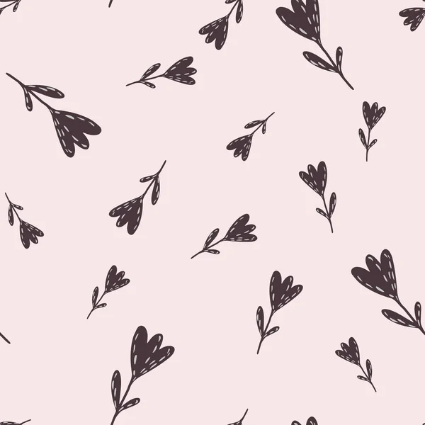 Nahtloses Zufallsmuster Mit Dunkelbraunen Tulpenblüten Silhouetten Leicht Rosa Hintergrund Vektorillustration — Stockvektor