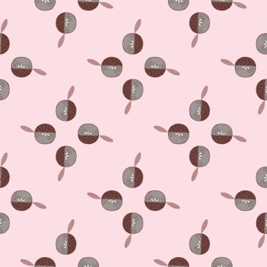 Elma elementleriyle basit, pürüzsüz bir desen. Açık pembe arka planda karalama meyvesi şekilleri. Stok çizimi. Tekstil, kumaş, hediye paketi, duvar kağıtları için vektör tasarımı.