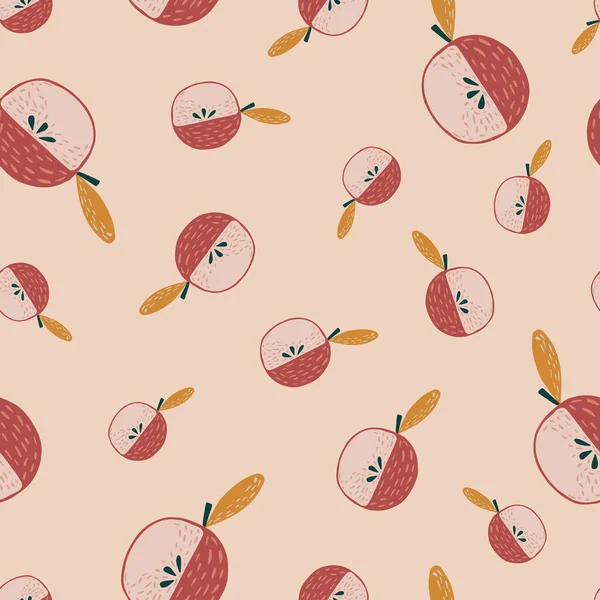 Modèle Aléatoire Sans Couture Avec Ornement Pomme Dessin Animé Simple — Image vectorielle