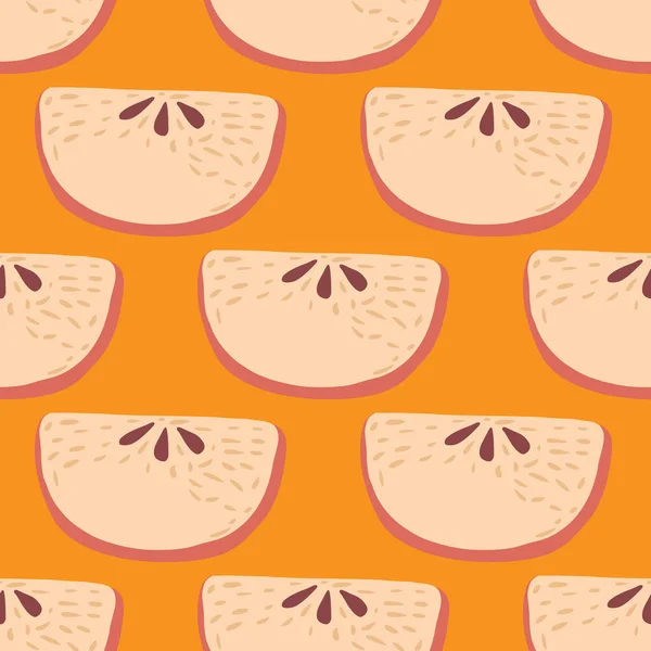 卡通无缝水果图案与苹果片 橙色背景的涂鸦果 明亮的食物夏季背景 包装纸和织物纹理的平面设计 病媒图解 — 图库矢量图片