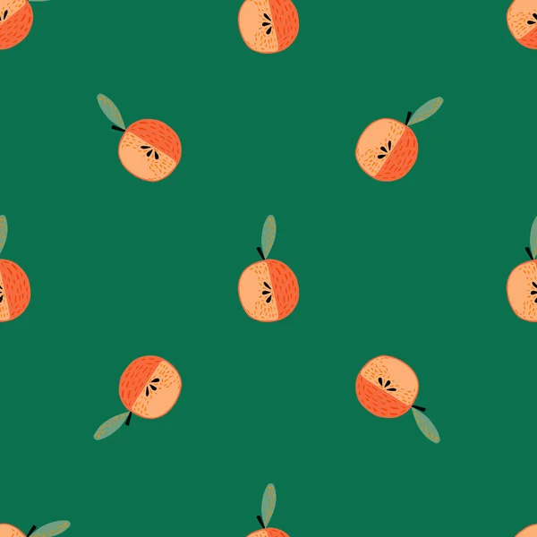 素食主义者用苹果无缝涂鸦图案 绿色背景的简约装饰 库存说明 纺织品 礼品包装 壁纸矢量设计 — 图库矢量图片