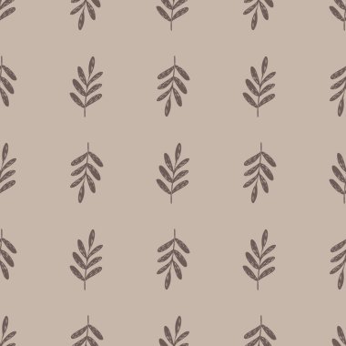 Basit ağaç dalları siluetleriyle minimalist, pürüzsüz botanik desen. Pastel arka plan. Tekstil, kumaş, hediye paketi, duvar kağıtları için düz vektör baskısı. Sonsuz illüstrasyon.
