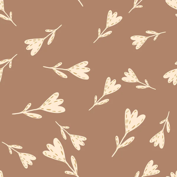 Herbstnahtloses Doodle Muster Mit Tulpenschlichten Silhouetten Beige Blumen Auf Braunem — Stockvektor