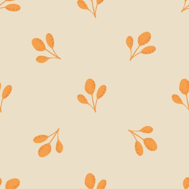 Sarı İskandinav yapraklı minimalist kusursuz karalama deseni. Açık gri arkaplan. Stok çizimi. Tekstil, kumaş, hediye paketi, duvar kağıtları için vektör tasarımı.