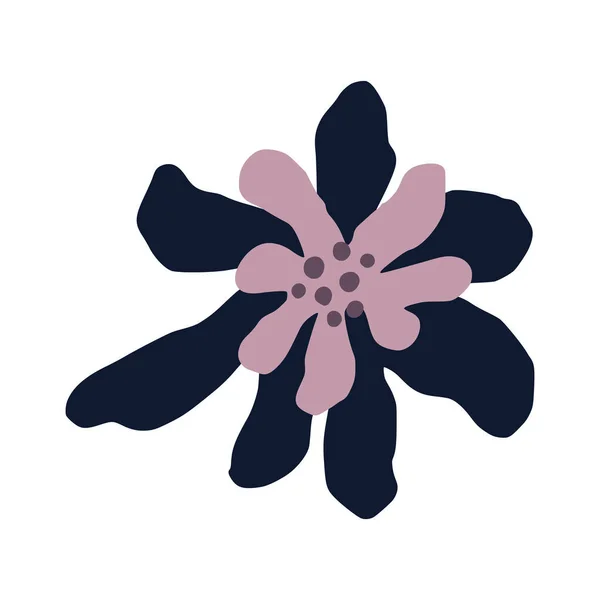 Fialový Květ Izolované Bílém Pozadí Abstraktní Botanika Tečkou Náčrt Rukou — Stockový vektor