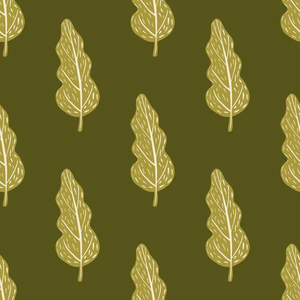 Elle çizilmiş yaprak süsüsüyle ormandaki kusursuz karalama deseni. Yeşil ve zeytin palet sanat eserleri. Stok çizimi. Tekstil, kumaş, hediye paketi, duvar kağıtları için vektör tasarımı.