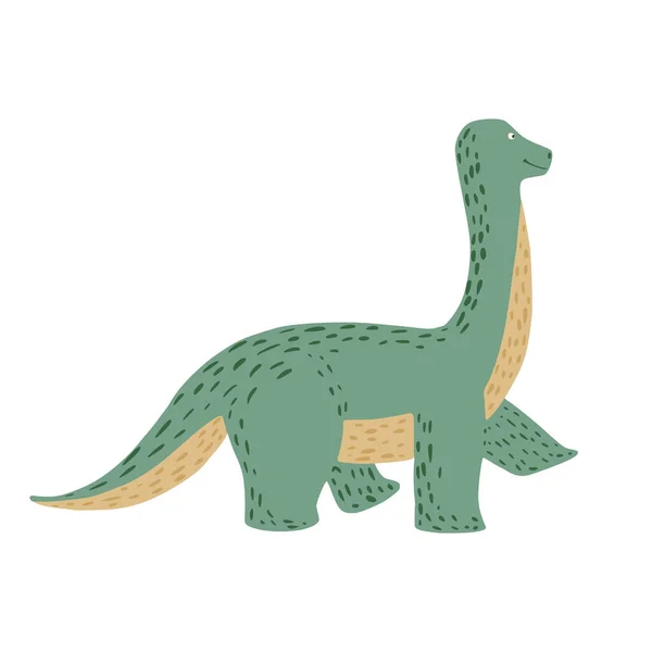 Netter Brachiosaurus Isoliert Auf Weißem Hintergrund Dinosaurier Jurassic Cartoon Doodle — Stockvektor