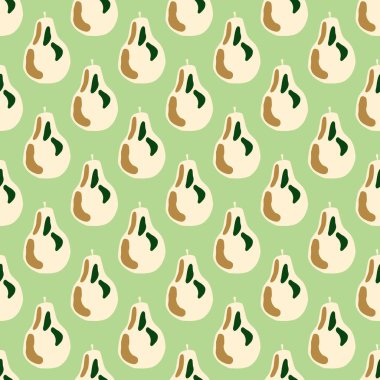 Armut unsurları olan soyut, yaratıcı gıdalar. Yeşil arka planda meyveler. Kağıt ve kumaş dokuları için grafiksel tasarım. Vektör İllüstrasyonu.