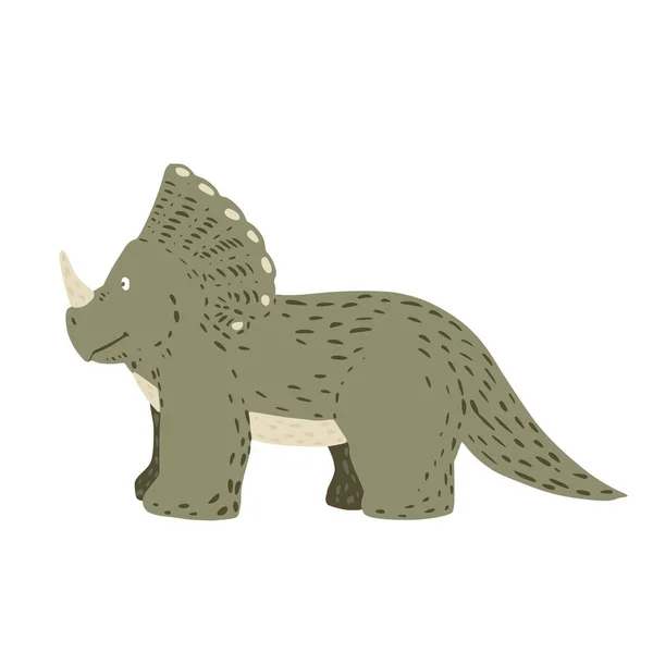 白い背景に隔離されたかわいいトリケラトプス 恐竜のジュラシック漫画のドアベクトル図 — ストックベクタ