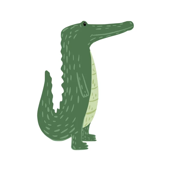 Wertvolles Krokodil Isoliert Auf Weißem Hintergrund Lustige Zeichentrickfigur Tierwelt Doodle — Stockvektor