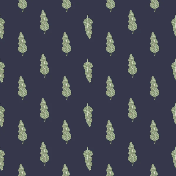 Маленькие Зеленые Листочки Бесшовный Рисунок Карикатурные Листья Украшения Темно Фиолетовом — стоковый вектор
