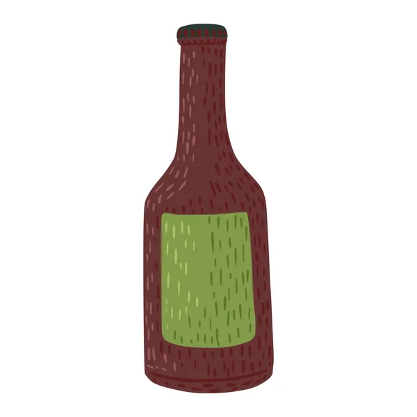 瓶装啤酒 绿色标签 白色背景隔离 涂鸦风格矢量图解中的图形设计元素 — 图库矢量图片