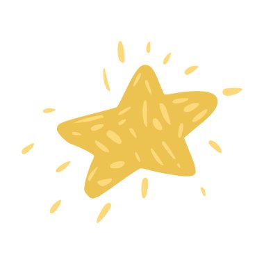 Beyaz arka planda izole edilmiş pürüzsüz yıldız elması. El çizimi sihirli element sarı rengi. Doodle biçiminde vektör illüstrasyonu.