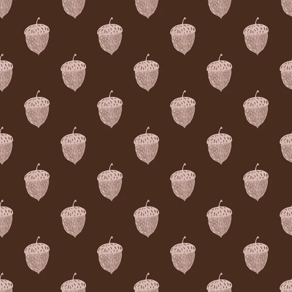 Autumn Seamless Pattern Hand Drawn Acorn Silhouettes Brown Dark Background — Stok Vektör