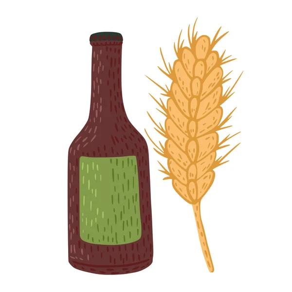 Bouteille Bière Blé Isolé Sur Fond Blanc Élément Design Graphique — Image vectorielle