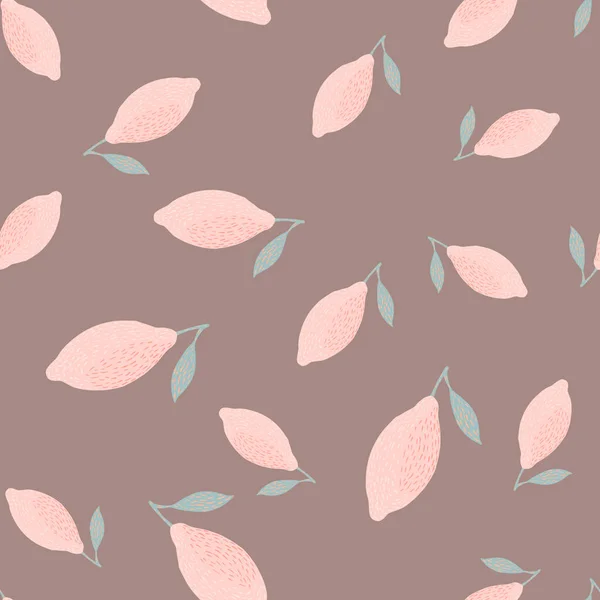 Lemon Fruit Seamless Doodle Pattern Simple Style Hand Drawn Pink —  Vetores de Stock