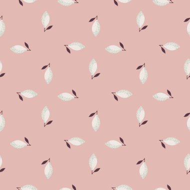 Little abstract light lemon shapes seamless pattern. Pink pastel background. Stock illustration. Vector design for textile, fabric, giftwrap, wallpapers.
