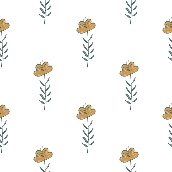 Изолированные Бесшовные Каракули Желтым Простым Цветочным Орнаментом Летний Фон Фондовая — стоковый вектор