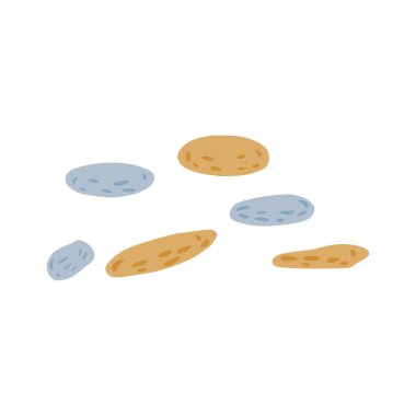 Beyaz arka planda izole edilmiş çakıl taşları. Sevimli el yapımı element, deniz doğası. Doodle vektör illüstrasyonu.