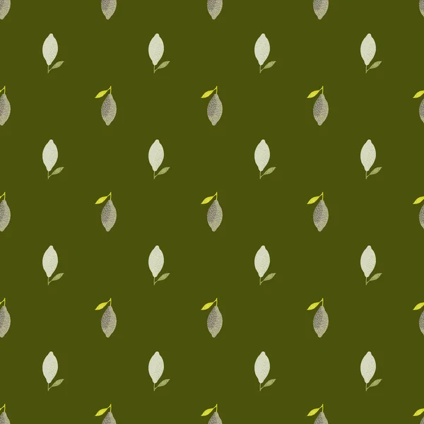 Seamless Pastel Pattern Little Lemon Doodle Silhouettes Olive Green Background — Stockový vektor