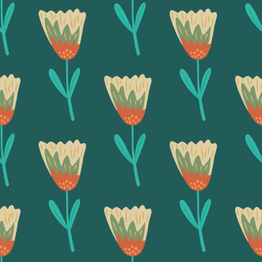 Elle çizilmiş basit siluetleri olan kusursuz bir doğa şekli. Turkuaz arka plan. Stok çizimi. Tekstil, kumaş, hediye paketi, duvar kağıtları için vektör tasarımı.